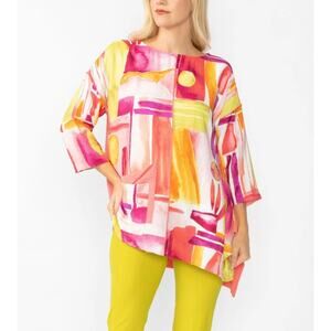 IC Collection Pink Water Color Print Blouse Top Relaxed Oversized Small NWT